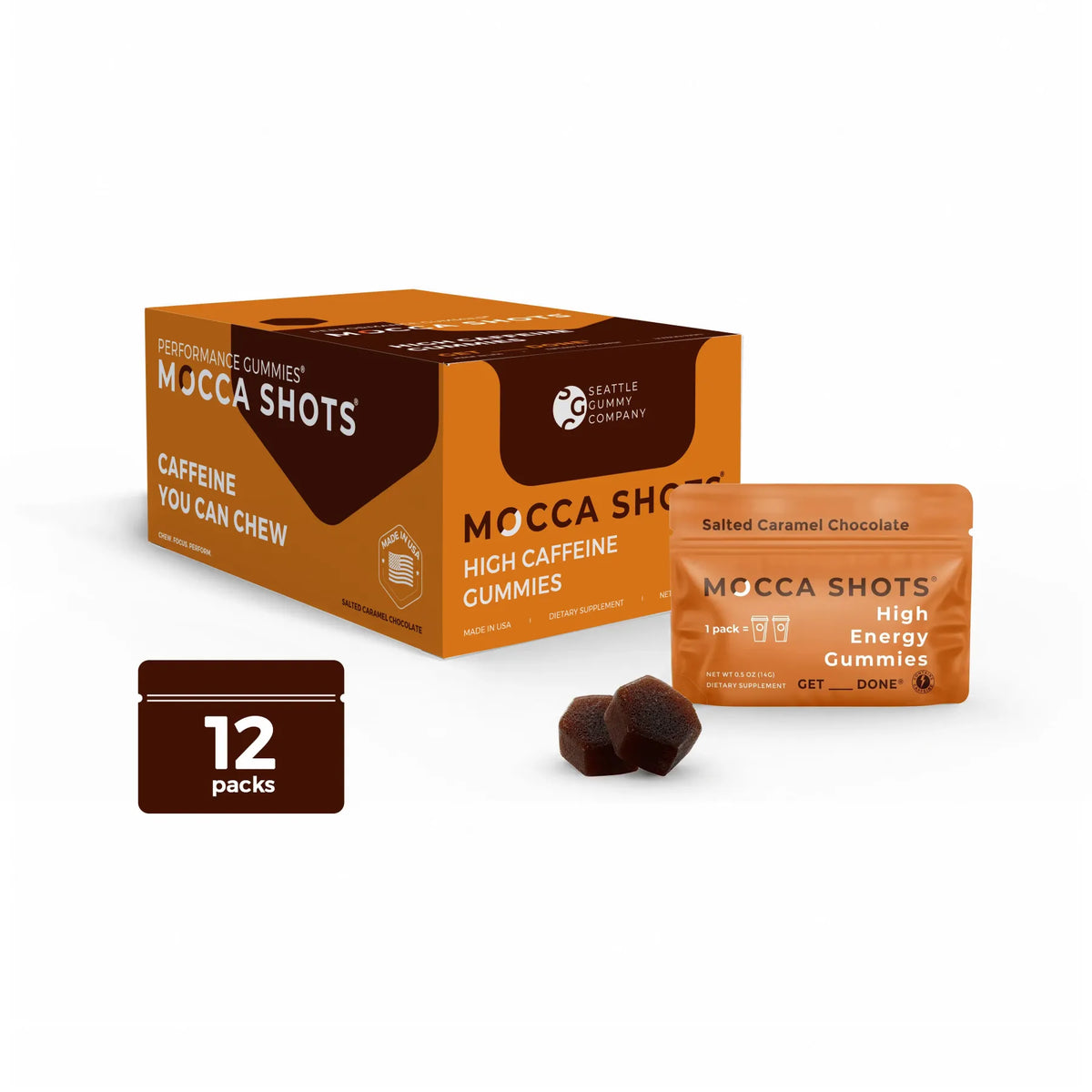 Mocca Shots High Energy Gummies with Caffeine Salted Caramel (12-Pack) - Mystic Journey Path