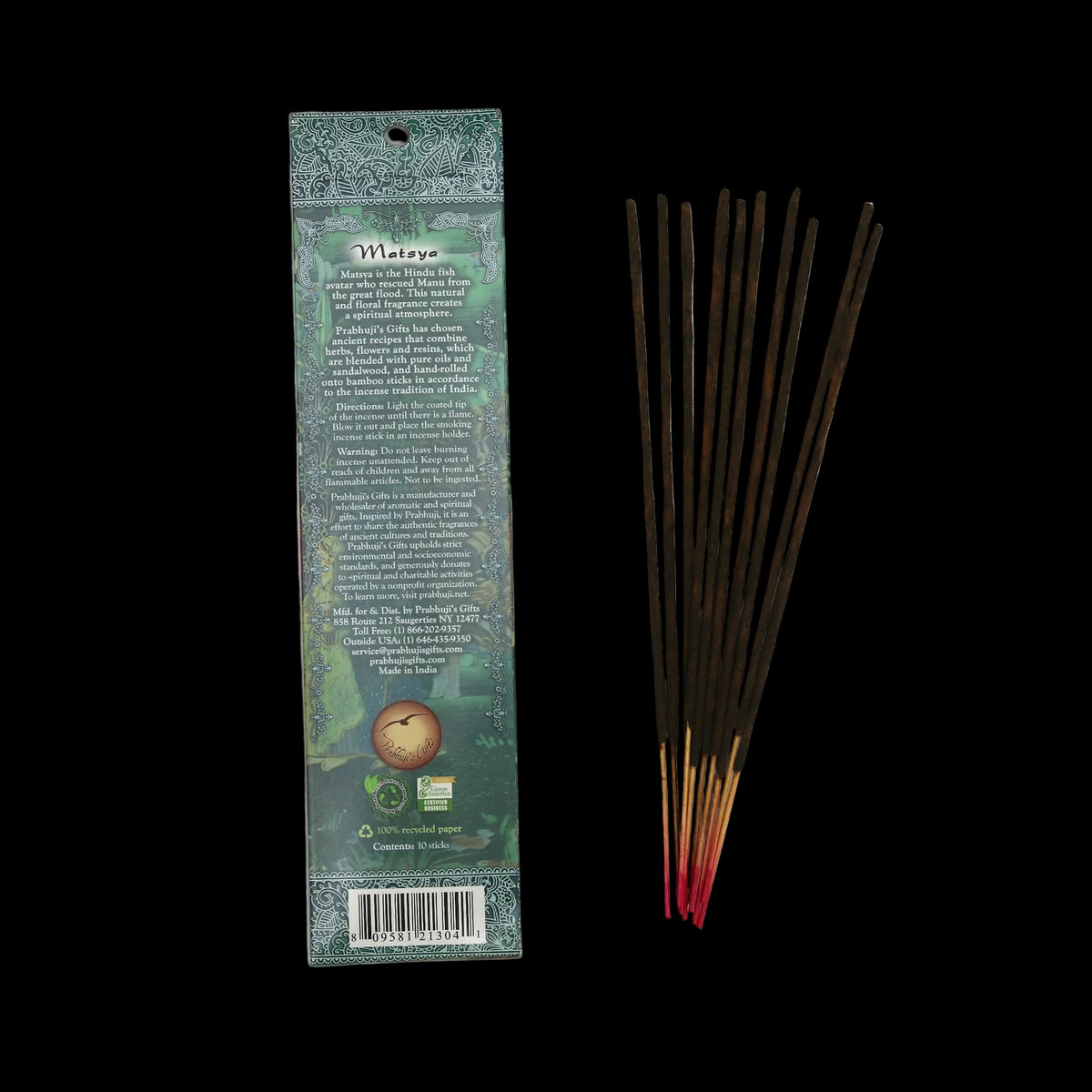 Prabhuji Incense Sticks Matsya - Jasmine, Rose, and Tulasi - Mystic Journey Path