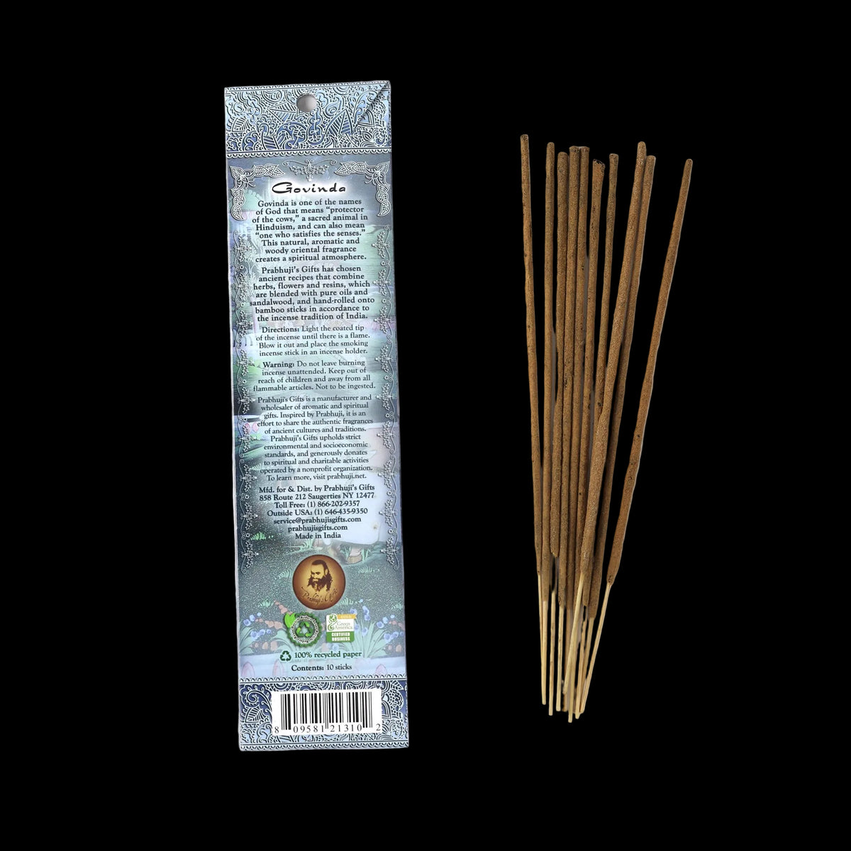 Prabhuji Incense Sticks Govinda - Sandalwood, Sage, and Lavender -Mystic Journey Path