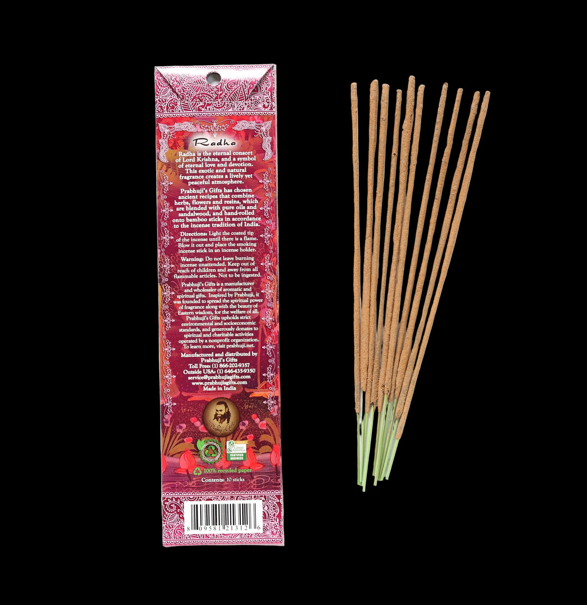 Prabhuji Incense Sticks Radha - Patchouli, Cardamon, and Rose - Mystic Journey Path