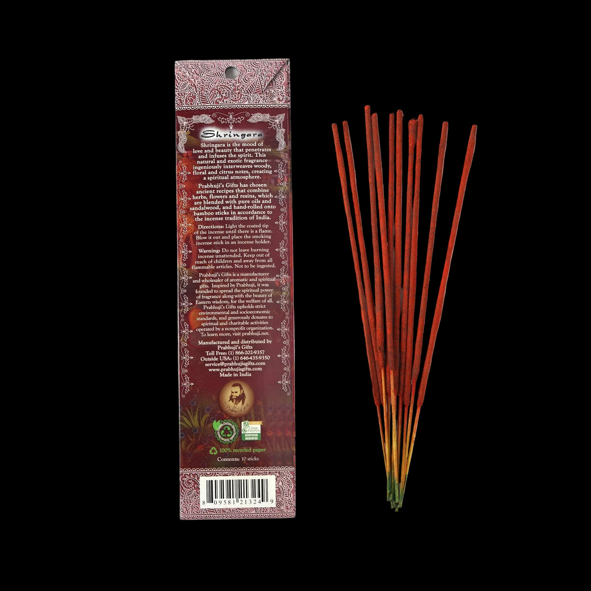 Prabhuji Incense Sticks Shringara - Citronella, Patchouli and Geranium - Mystic Journey Path
