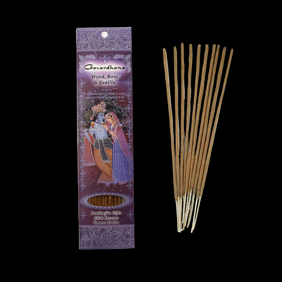 Prabhuji Incense Sticks Govardhana - Wood, Rose & Vanilla -Mystic Journey Path