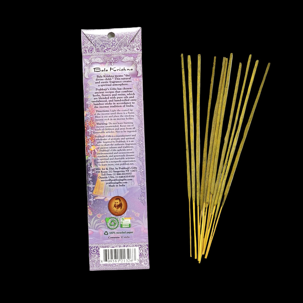 Prabhuji Incense Sticks Bala Krishna back  - Mystic Journey Path
