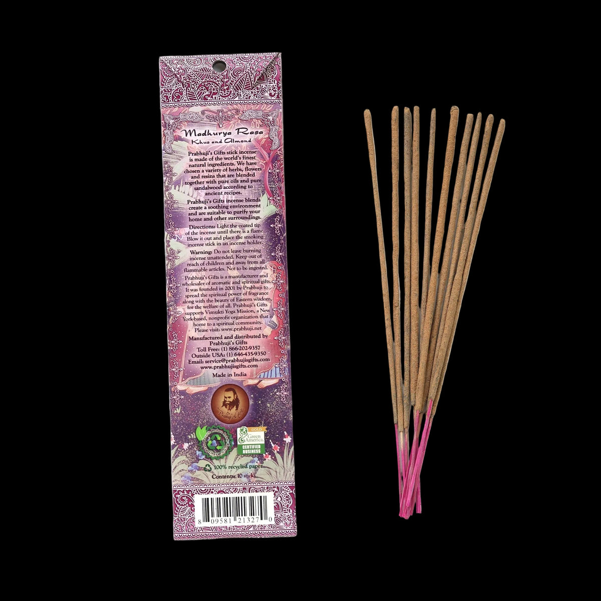 Prabhuji Incense Sticks Madhurya Rasa - Khus and Almond - Mystic Journey Path