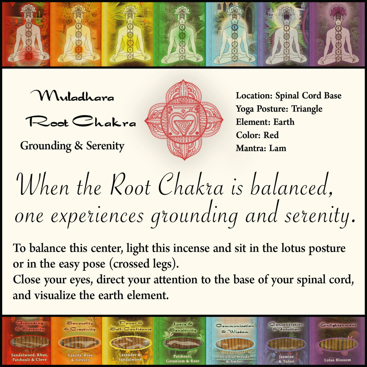Prabhuji Incense Sticks Root Chakra Muladhara - Grounding and Serenity - Mystic Journey Path