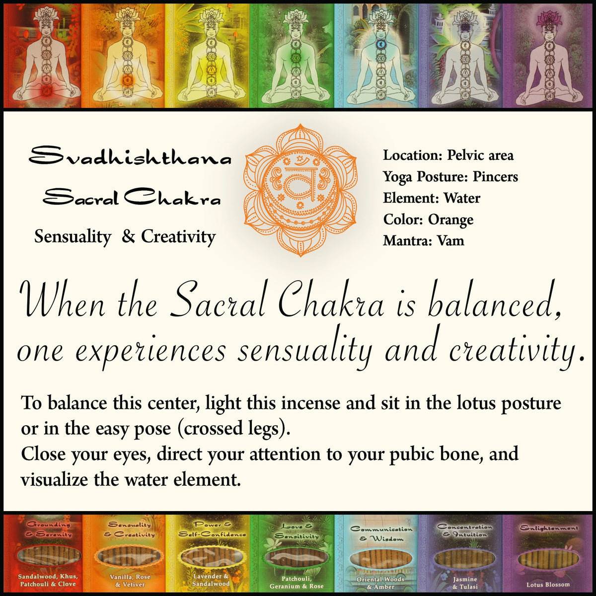 Prabhuji Incense Sticks Sacral Chakra Svadhishtana - Sensuality and Creativity - Mystic Journey Path
