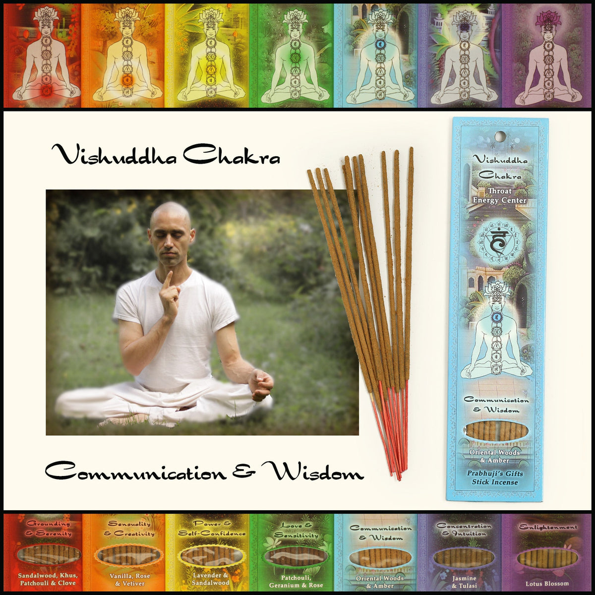 Prabhuji Incense Sticks Throat Chakra Vishuddha  - Communication and Wisdom - Mystic Journey Path