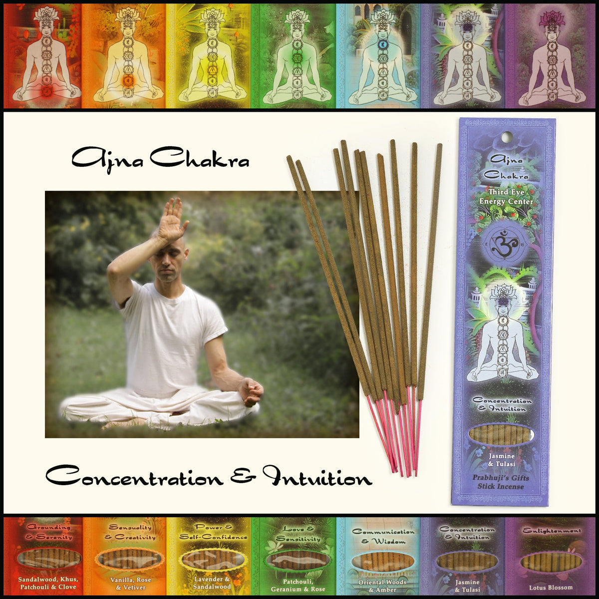 Prabhuji Incense Sticks Third Eye Chakra Ajna - Concentration and Intuition - Mystic Journey Path