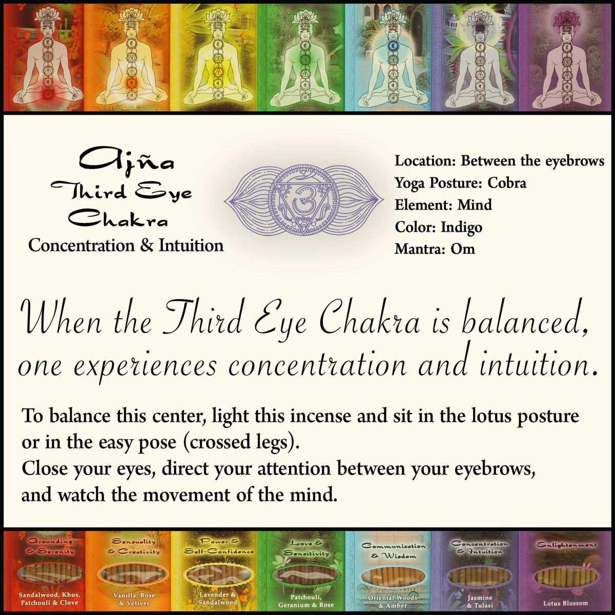 Prabhuji Incense Sticks Third Eye Chakra Ajna - Concentration and Intuition - Mystic Journey Path