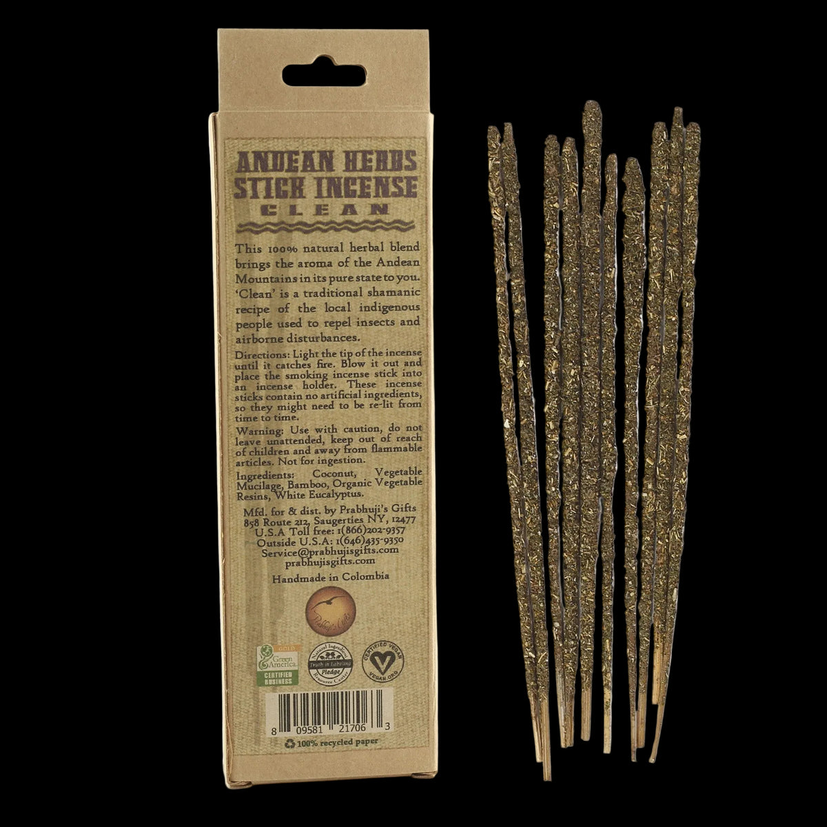 Prabhuji Smudging Incense - Clean - Andean Herbs Incense Sticks - Environmental Cleansing - Mystic Journey Path
