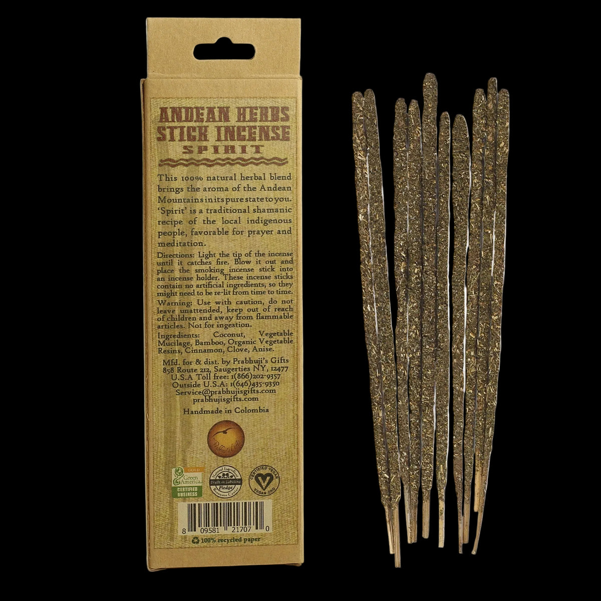 Prabhuji Smudging Incense - Spirit - Andean Herbs Incense Sticks - Introspection & Meditation  - Mystic journey Path