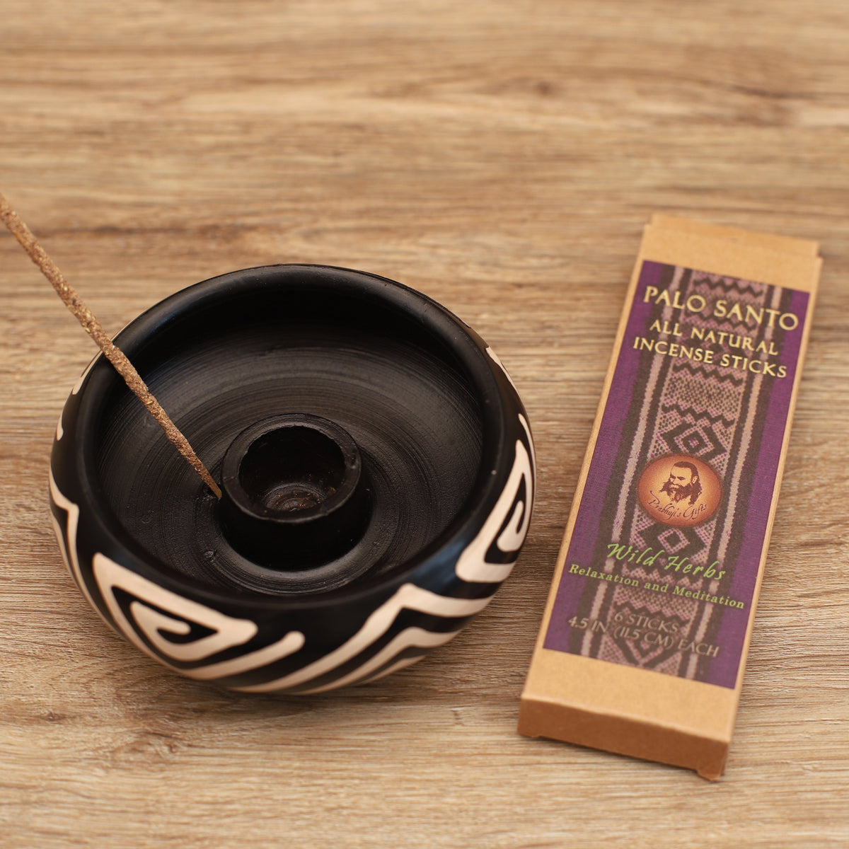 701-82 - Incense Burner - Peruvian Ceramic Holder for Palo Santo Stick - 5" - Prabhuji's Gifts wholesale and retail - Mystic Journey Path