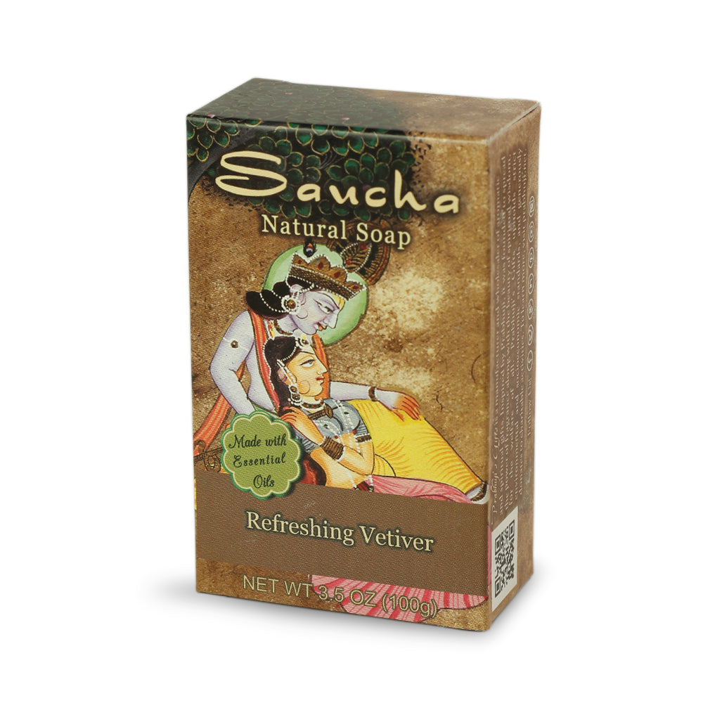 Soap Bar Saucha - Natural Refreshing Vetiver - 3.5 oz (100g) - Wholesale and Retail Prabhuji's Gifts   - Mystic Journey Path