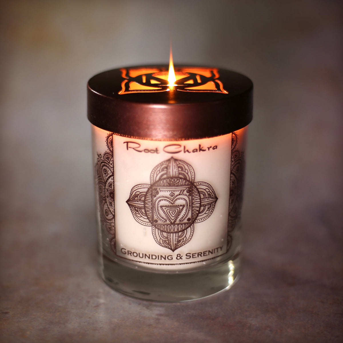 Soy Candle for Chakra Meditation Scented with Essential Oils | Root Chakra Muladhara | Sandalwood | Grounding and Serenity - 10.5oz - Wholesale and Retail Prabhuji's Gifts   - Mystic Journey Path