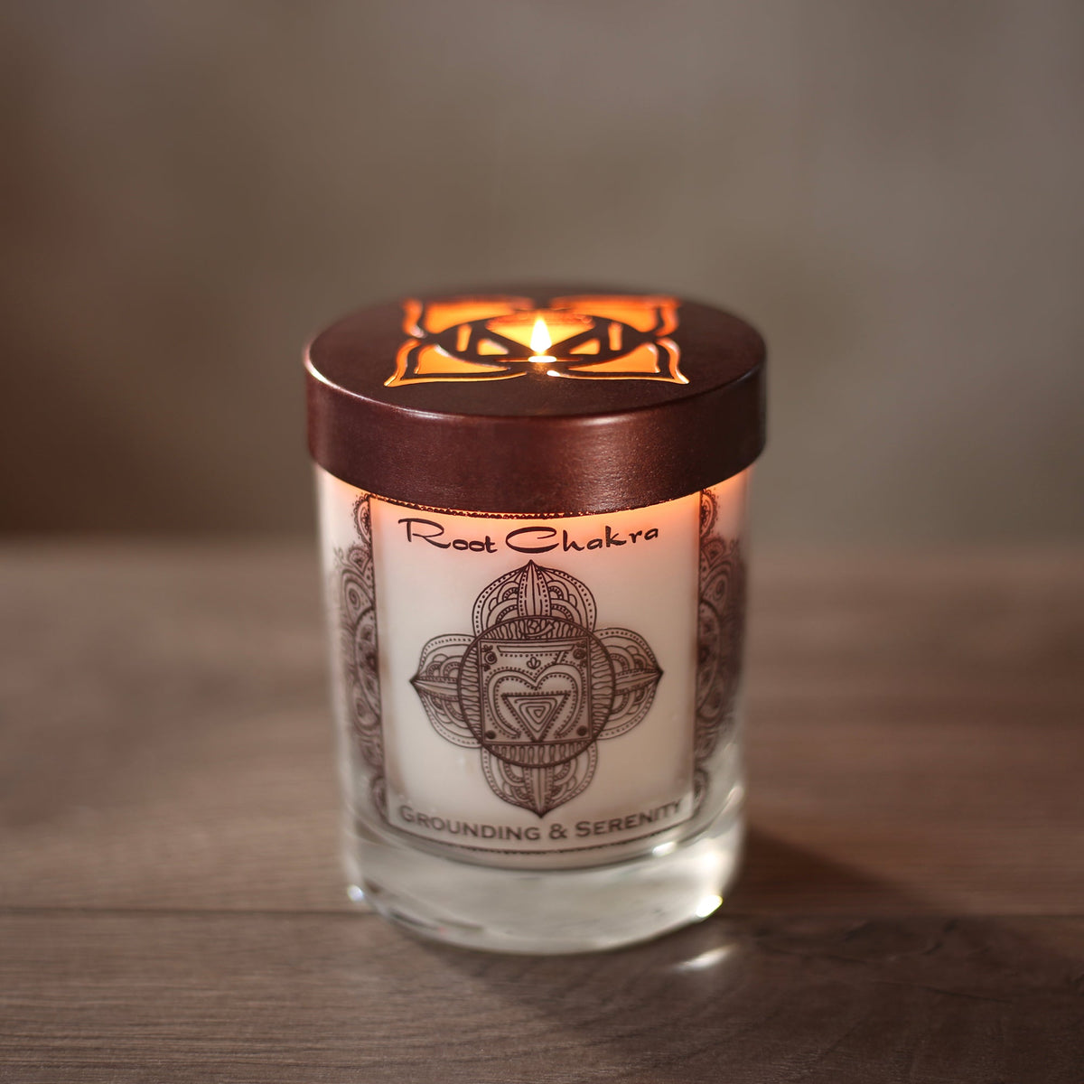 Soy Candle for Chakra Meditation Scented with Essential Oils | Root Chakra Muladhara | Sandalwood | Grounding and Serenity - 10.5oz - Wholesale and Retail Prabhuji's Gifts   - Mystic Journey Path