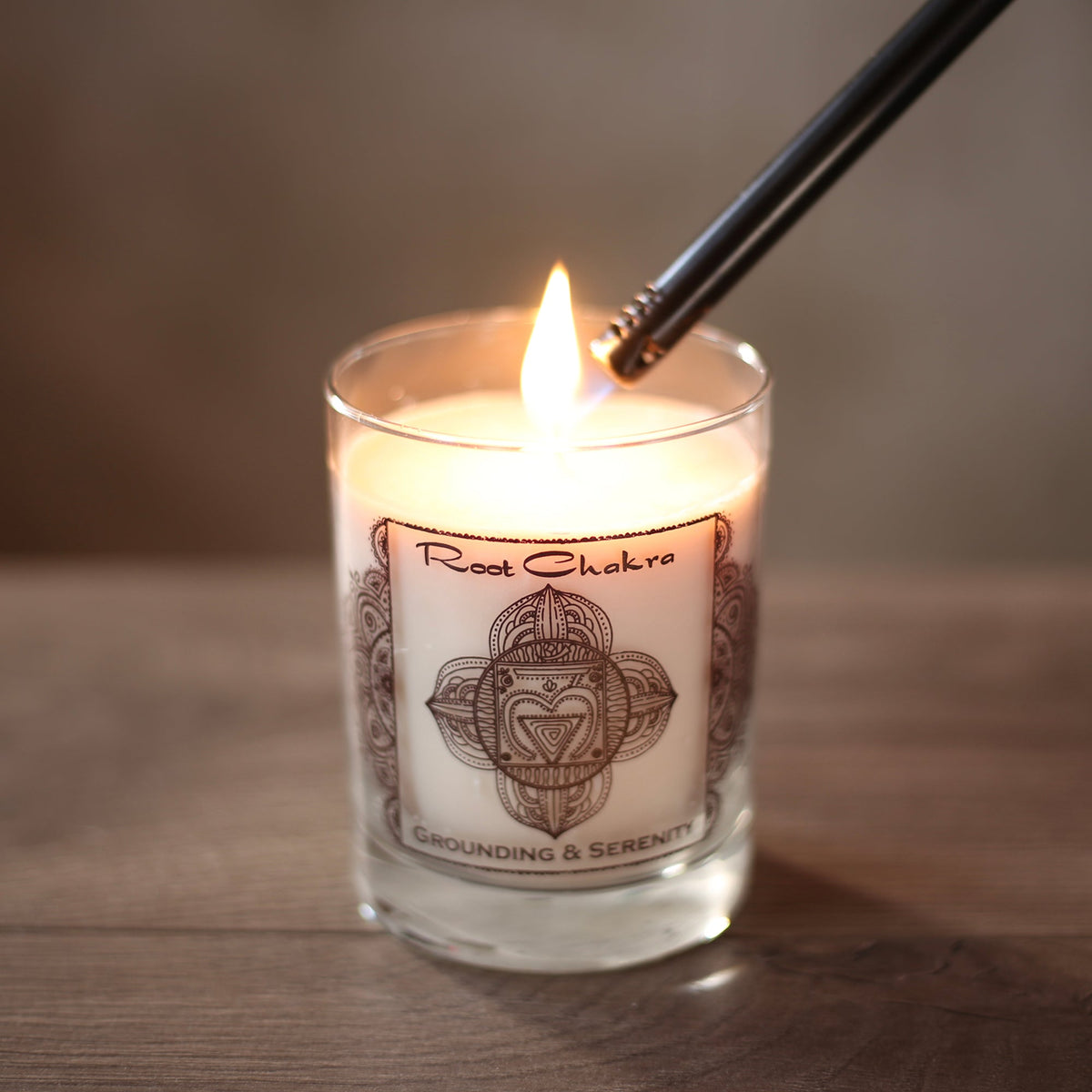Soy Candle for Chakra Meditation Scented with Essential Oils | Root Chakra Muladhara | Sandalwood | Grounding and Serenity - 10.5oz - Wholesale and Retail Prabhuji's Gifts   - Mystic Journey Path