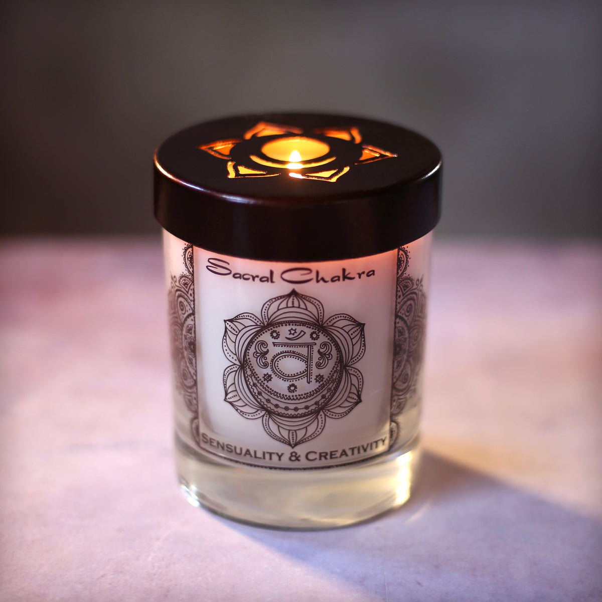 Soy Candle for Chakra Meditation Scented with Essential Oils | Sacral Chakra Svadhishthana | Vanilla | Sensuality and Creativity - 10.5oz - Wholesale and Retail Prabhuji's Gifts  - Mystic Journey Path