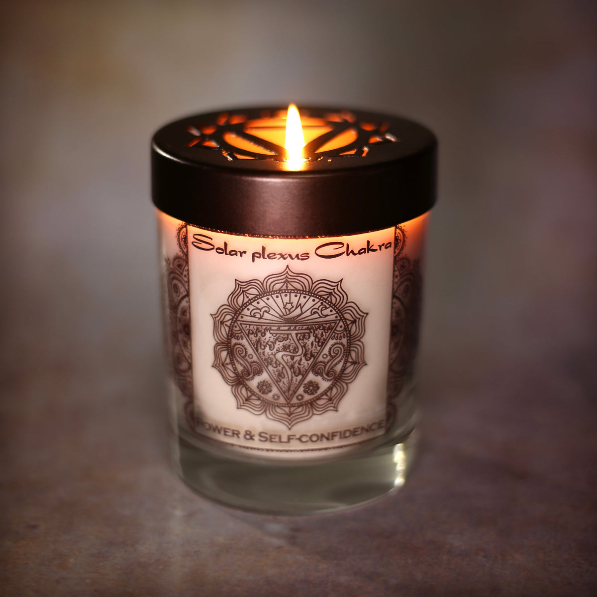 Soy Candle for Chakra Meditation Scented with Essential Oils | Solar Plexus Chakra Manipura | Lavender Blossom | Power and Self-confidence - 10.5oz - Wholesale and Retail Prabhuji's Gifts   - Mystic Journey Path