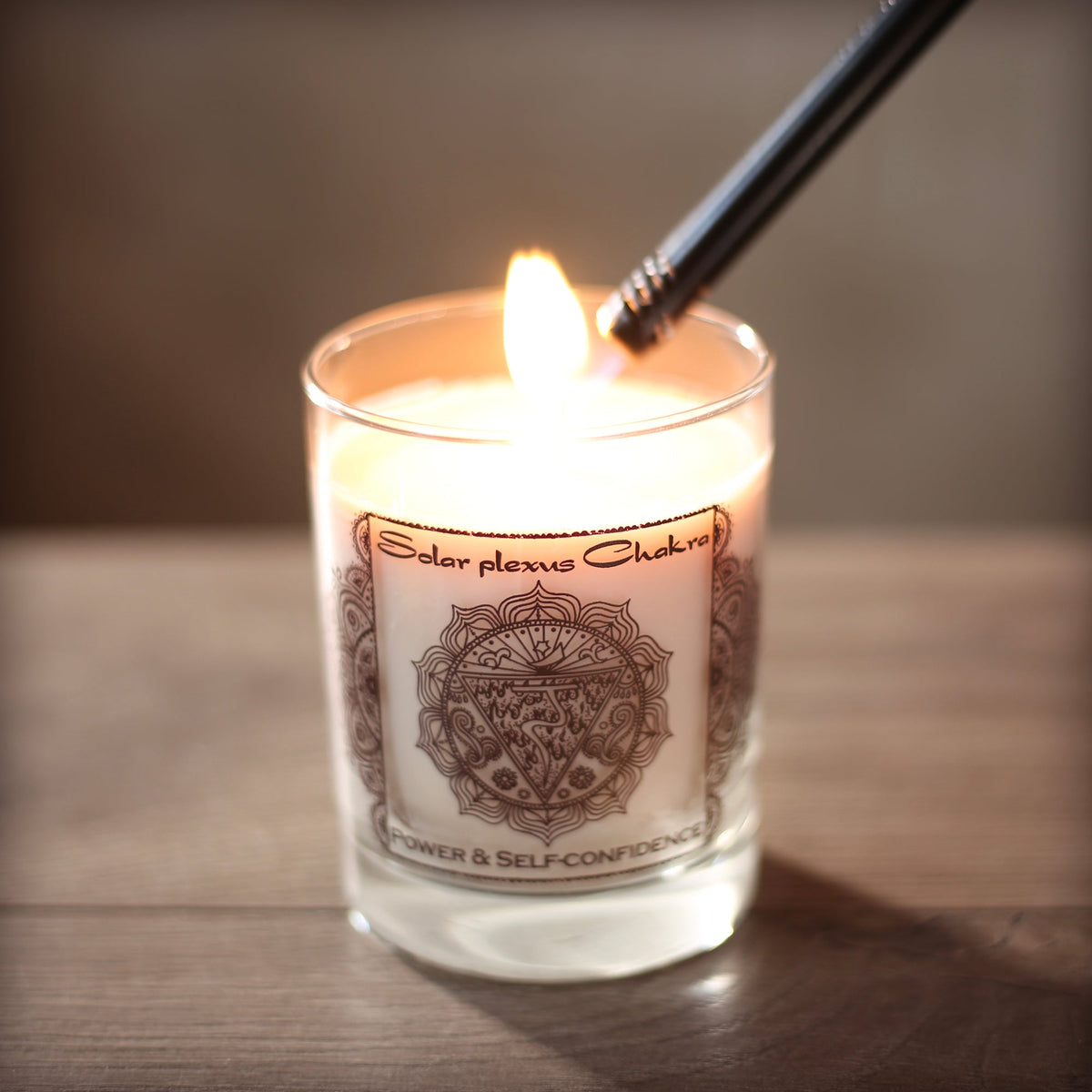 Soy Candle for Chakra Meditation Scented with Essential Oils | Solar Plexus Chakra Manipura | Lavender Blossom | Power and Self-confidence - 10.5oz - Wholesale and Retail Prabhuji's Gifts   - Mystic Journey Path