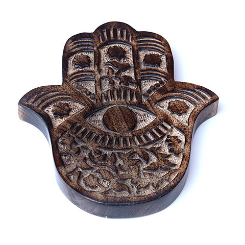 Prabhuji Decor - Wooden Hamsa - Vines and Flowers 7"x6"  - Mystic Journey Path