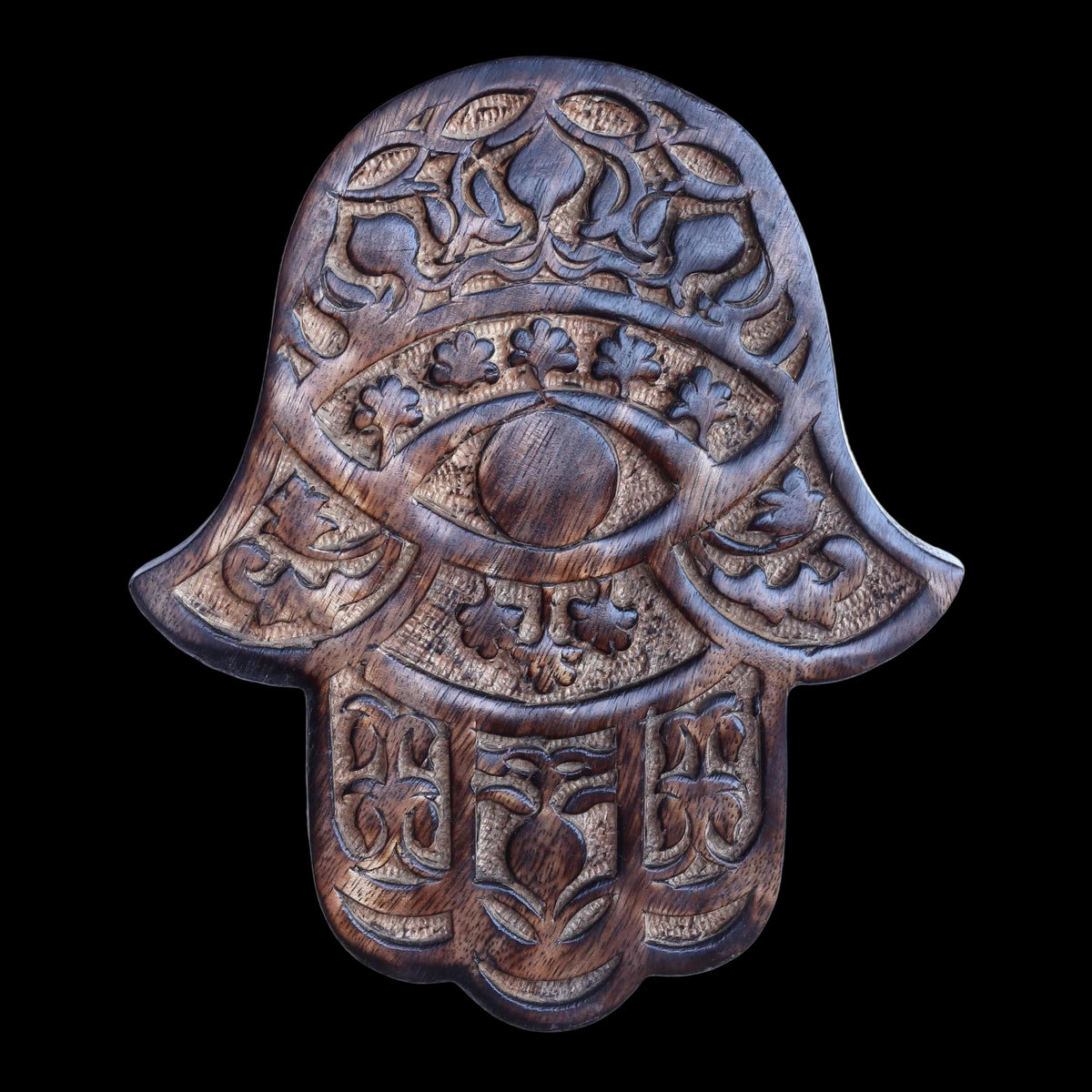 Decor - Wooden Hamsa - Pomegranate 7"x6", Hand of Mary, Hand of Fatima - Wholesale and Retail Prabhuji's Gifts  - Mystic Journey Path