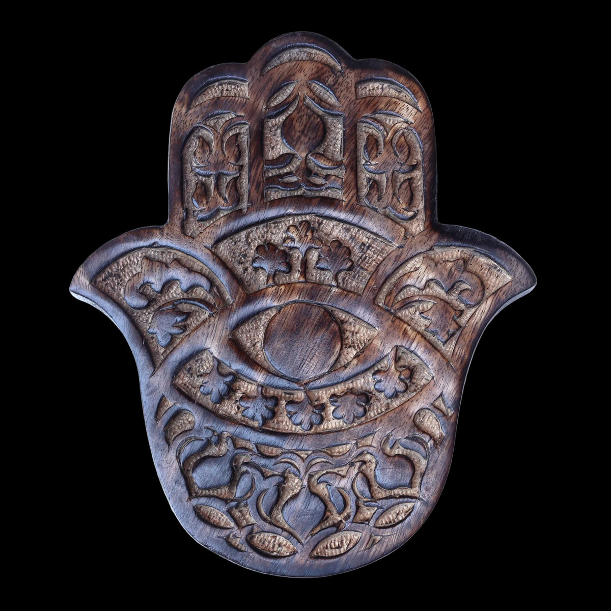 Decor - Wooden Hamsa - Pomegranate 7"x6", Hand of Mary, Hand of Fatima - Wholesale and Retail Prabhuji's Gifts  - Mystic Journey Path