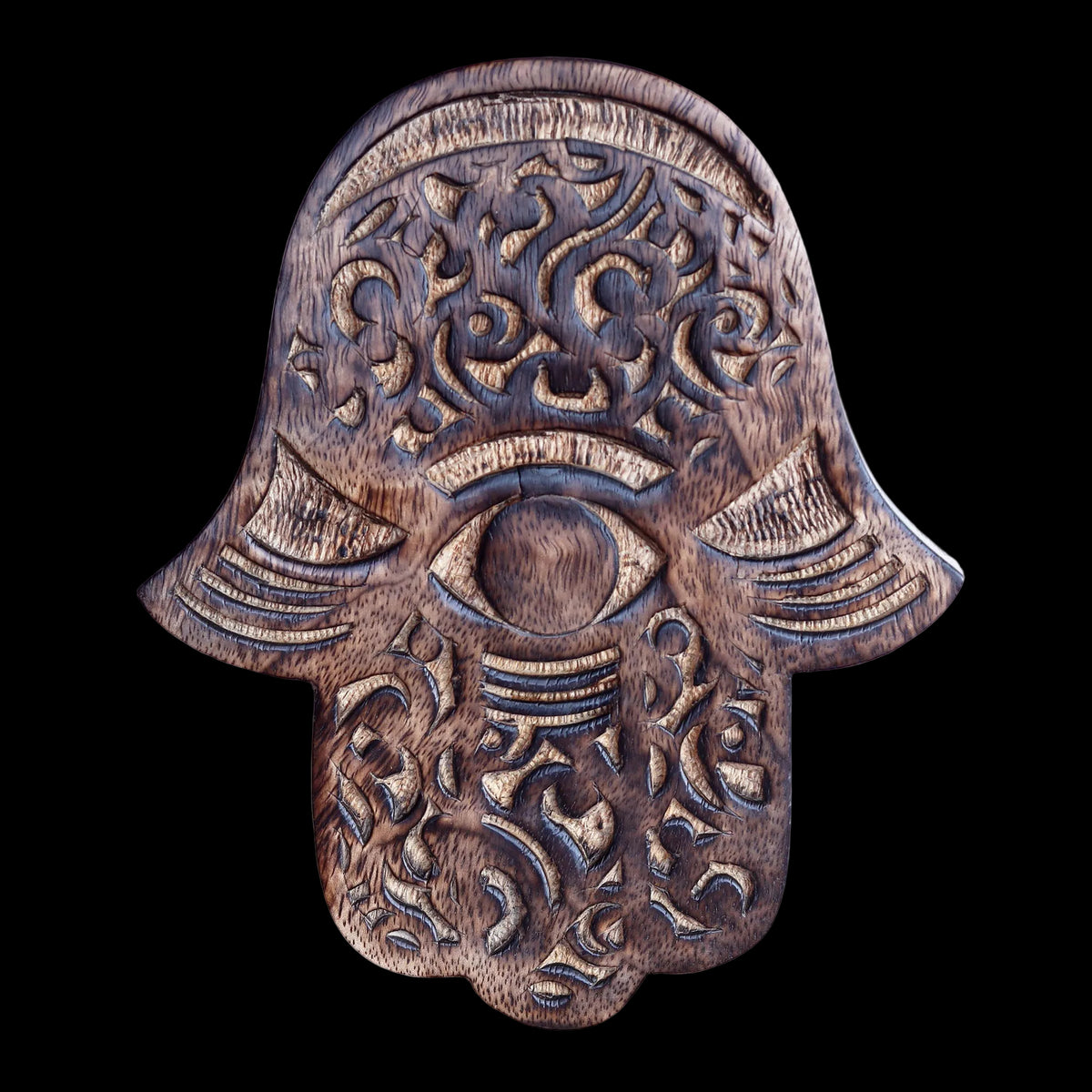 Decor - Wooden Hamsa - Swirl Wave 7"x6", Hand of Fatima, Hand of Mary - Wholesale and Retail Prabhuji's Gifts  - Mystic Journey Path