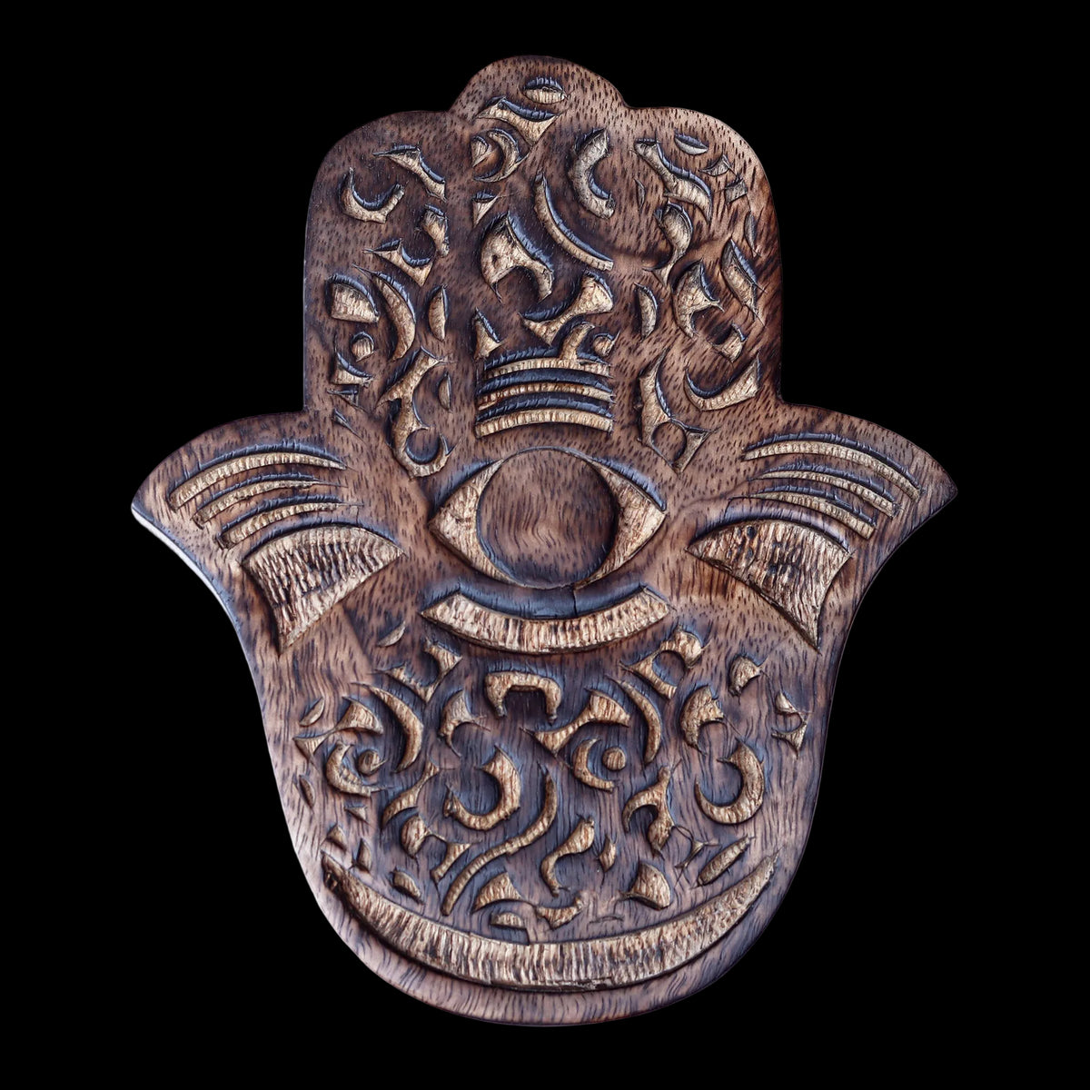 Decor - Wooden Hamsa - Swirl Wave 7"x6", Hand of Fatima, Hand of Mary - Wholesale and Retail Prabhuji's Gifts  - Mystic Journey Path
