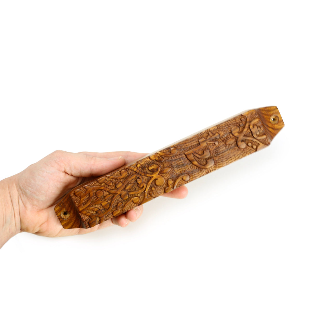Prabhuji Decor - Wooden Mezuzah Case 9"x1.5" Ornamental  - Mystic Journey Path