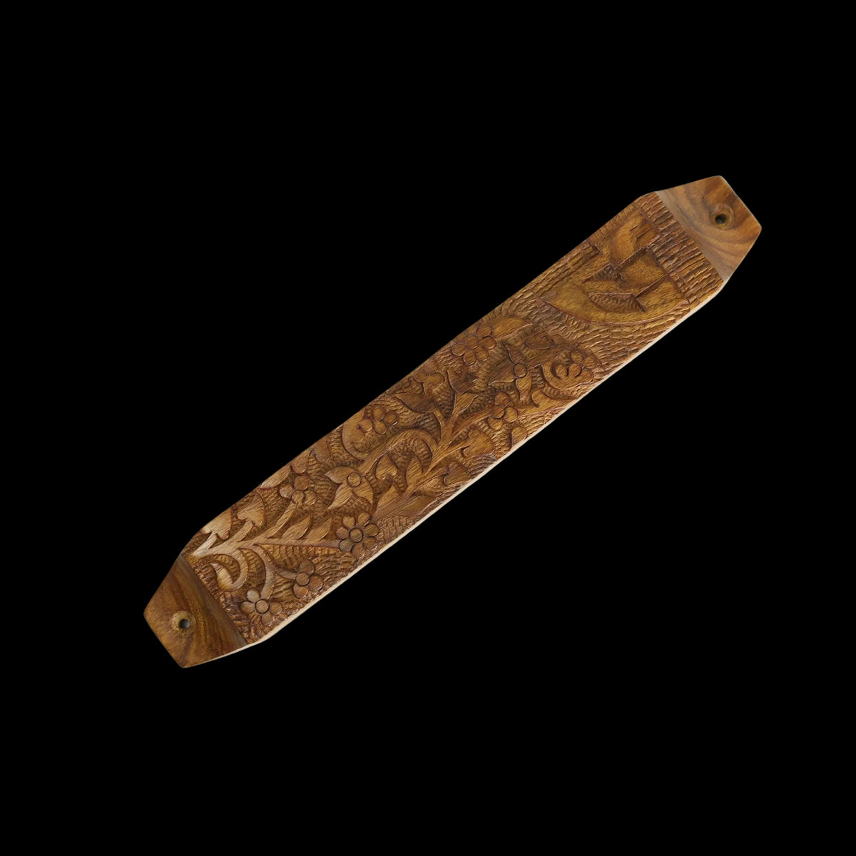Prabhuji Decor - Wooden Mezuzah Case 9"x1.5" Garden  - Mystic Journey Path
