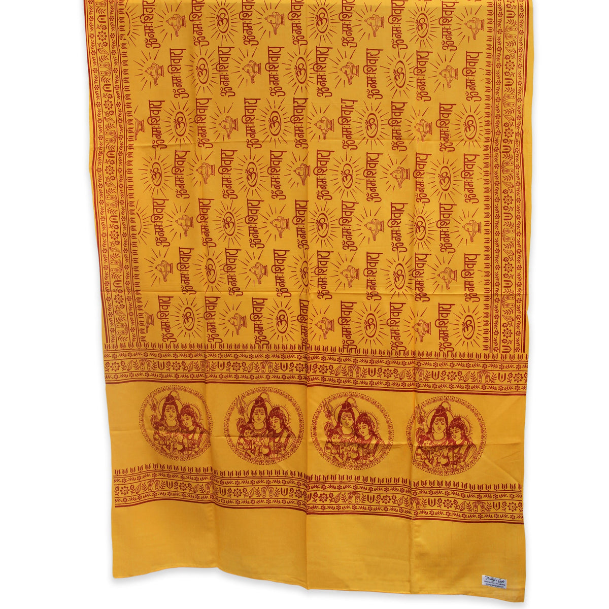 Prabhuji Meditation Yoga Prayer Shawl - Shiva, Parvati and Ganesh - Yellow Large  - Mystic Journey Path