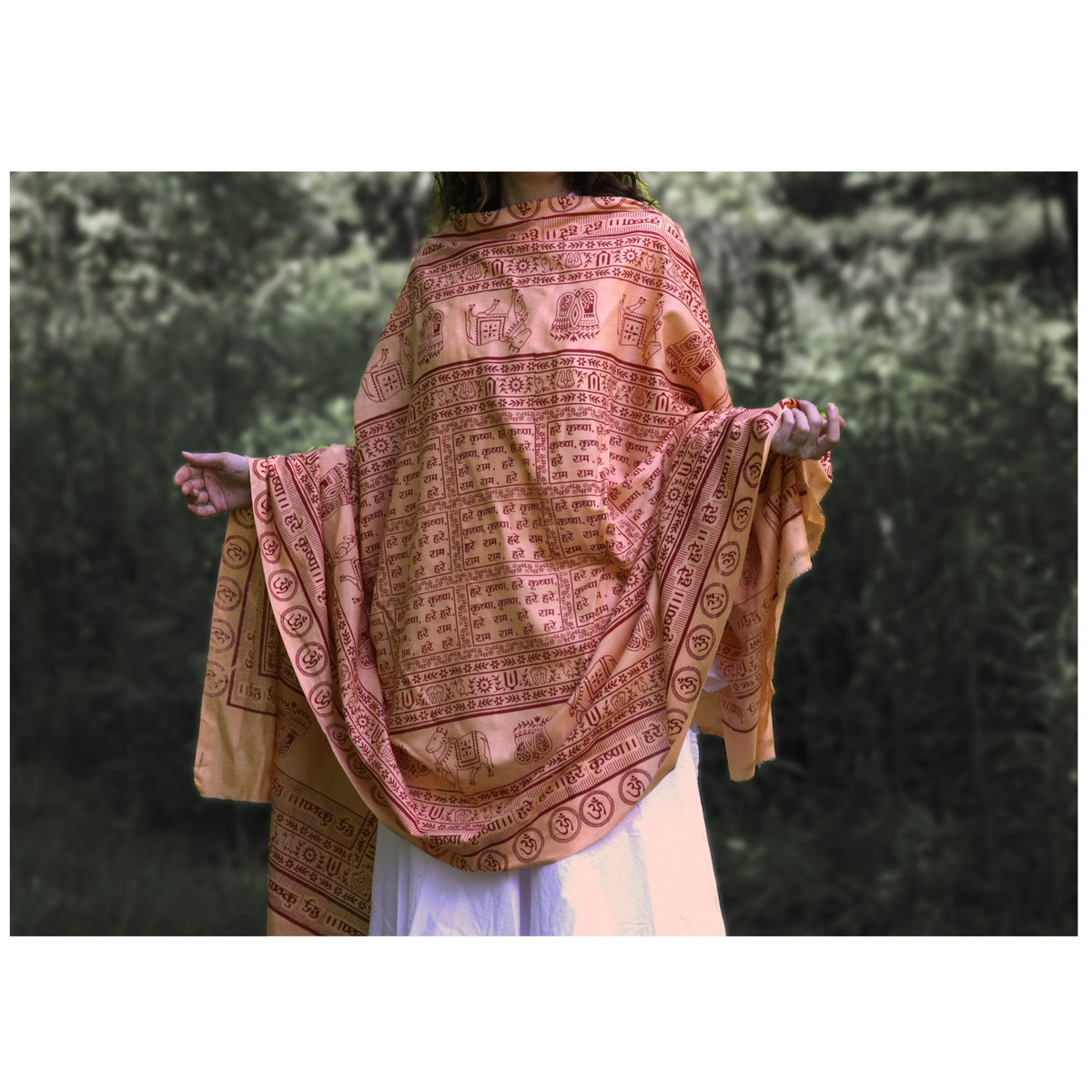 Prabhuji Meditation Yoga Prayer Shawl - Maha Mantra - Peach Large  - Mystic Journey Path