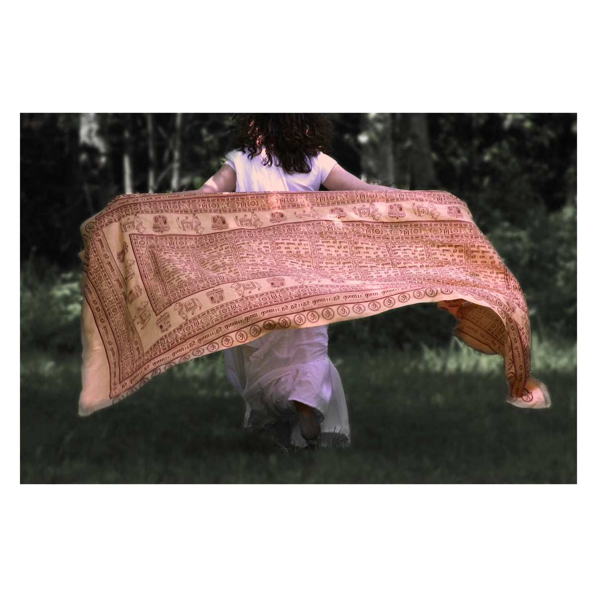 Prabhuji Meditation Yoga Prayer Shawl - Maha Mantra - Peach Large  - Mystic Journey Path