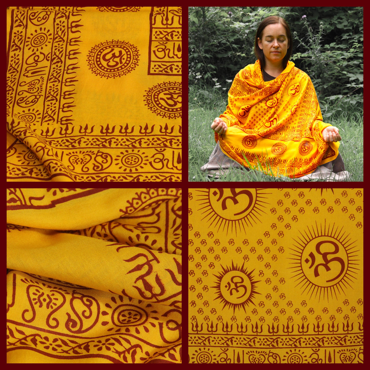 Prabhuji Meditation Yoga Prayer Shawl - Mantra Om - Yellow Large  - Mystic Journey Path