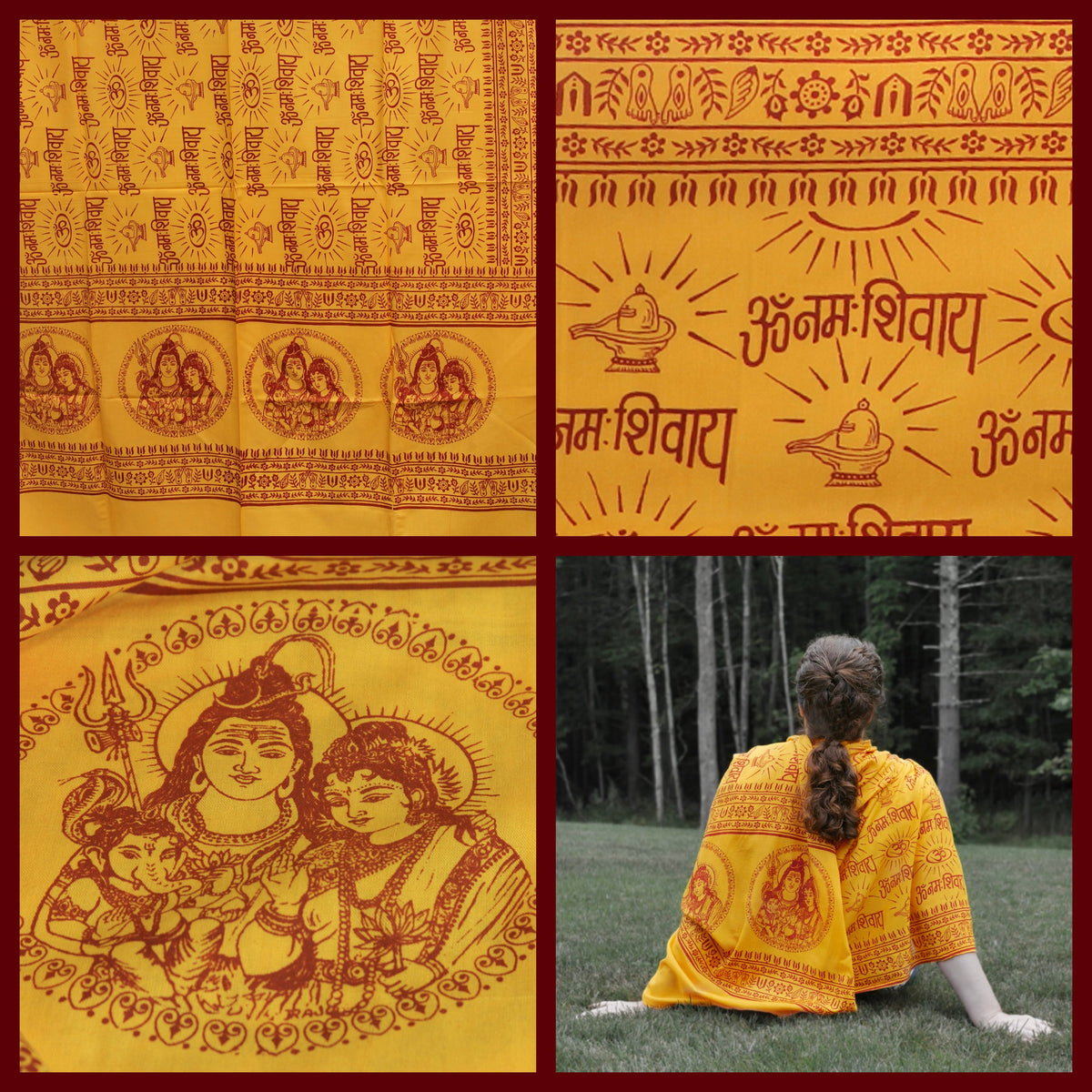 Prabhuji Meditation Yoga Prayer Shawl - Shiva, Parvati and Ganesh - Yellow Large  - Mystic Journey Path