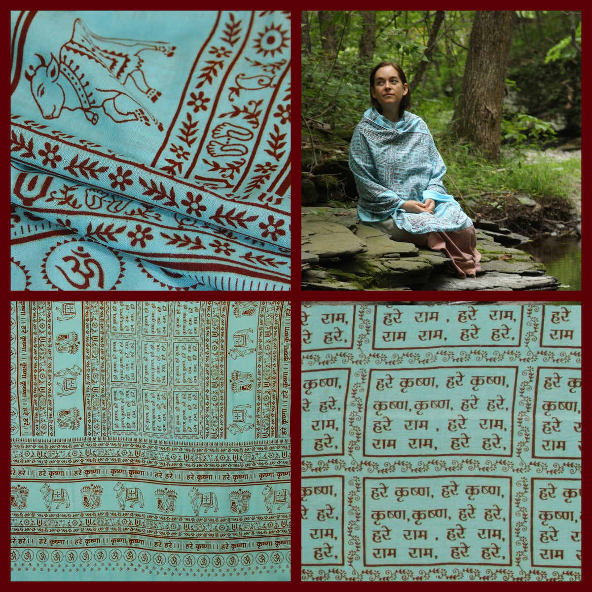 Prabhuji Meditation Yoga Prayer Shawl - Maha Mantra - Turquoise Large  - Mystic Journey Path