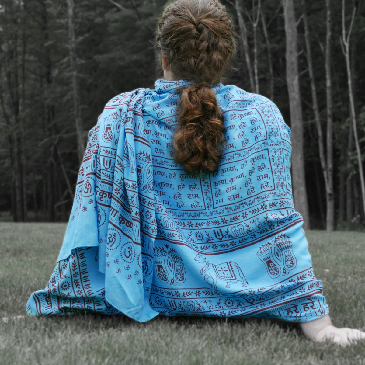 Prabhuji Meditation Yoga Prayer Shawl - Maha Mantra - Turquoise Large  - Mystic Journey Path