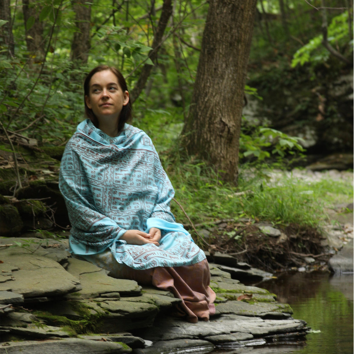 Prabhuji Meditation Yoga Prayer Shawl - Maha Mantra - Turquoise Large  - Mystic Journey Path