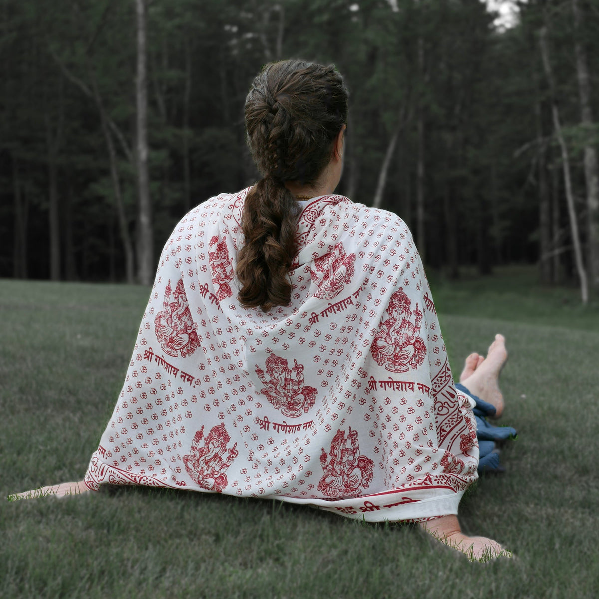 Prabhuji Meditation Yoga Prayer Shawl - Ganesh - White Large  - Mystic Journey Path