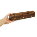 Prabhuji Incense Burner - Wooden Box with Storage - Moon and Star - Mystic Journey Path