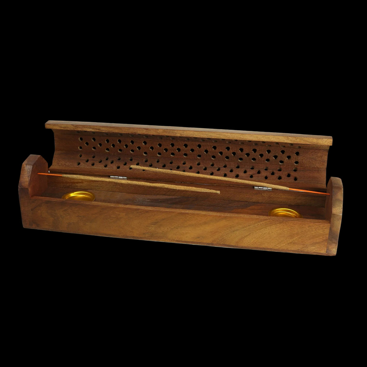 Prabhuji Incense Burner - Wooden Box with Storage - Decorative Jali Cover - Mystic Journey Path