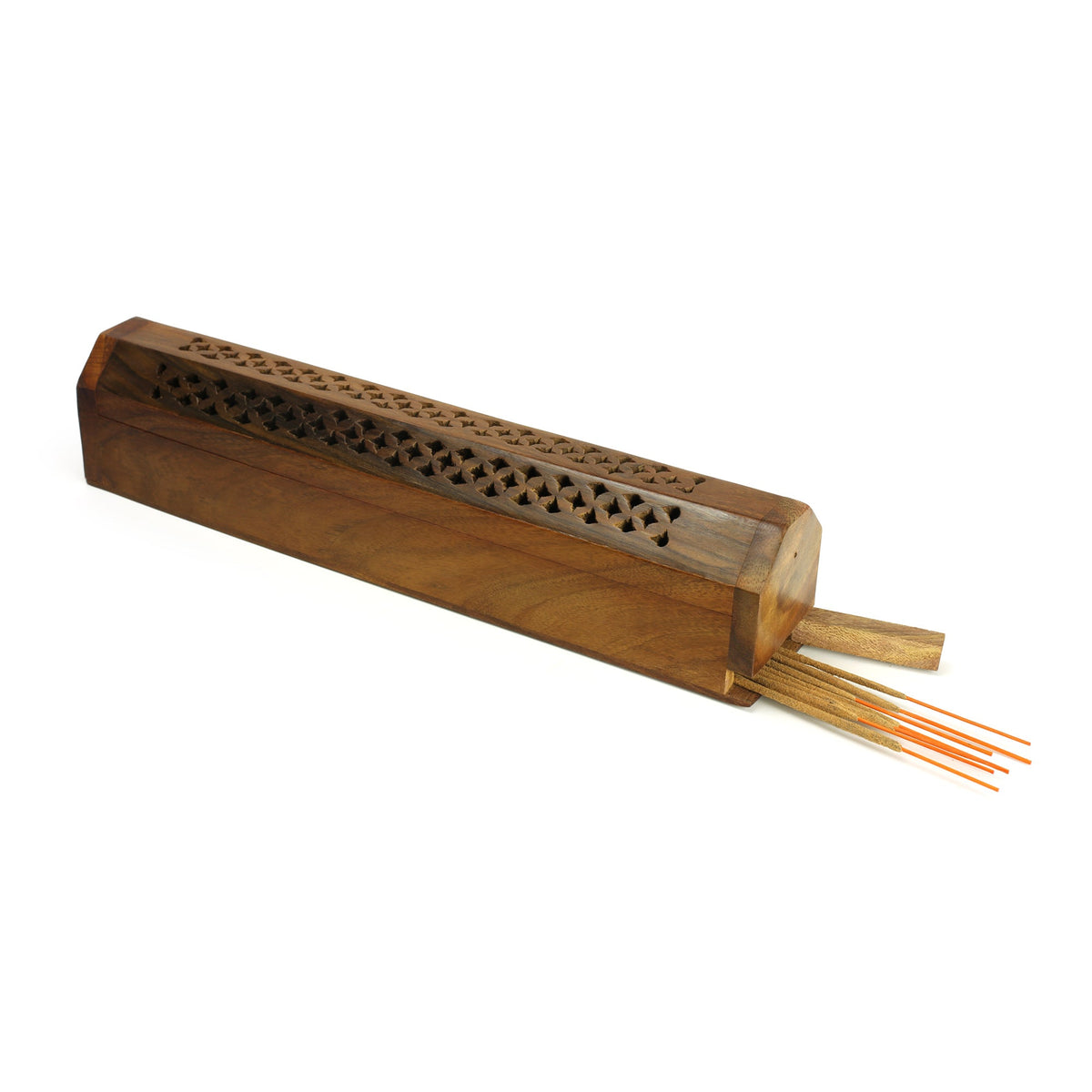 Prabhuji Incense Burner - Wooden Box with Storage - Decorative Jali Cover - Mystic Journey Path