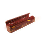 Incense Burner - Wooden Box with Storage - 5 Panel Jali & Flowers -Mystic Journey Path