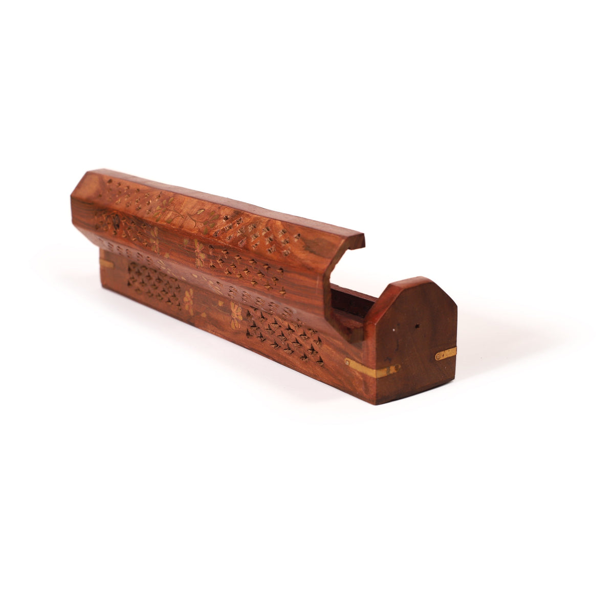 Incense Burner - Wooden Box with Storage - 5 Panel Jali & Flowers -Mystic Journey Path