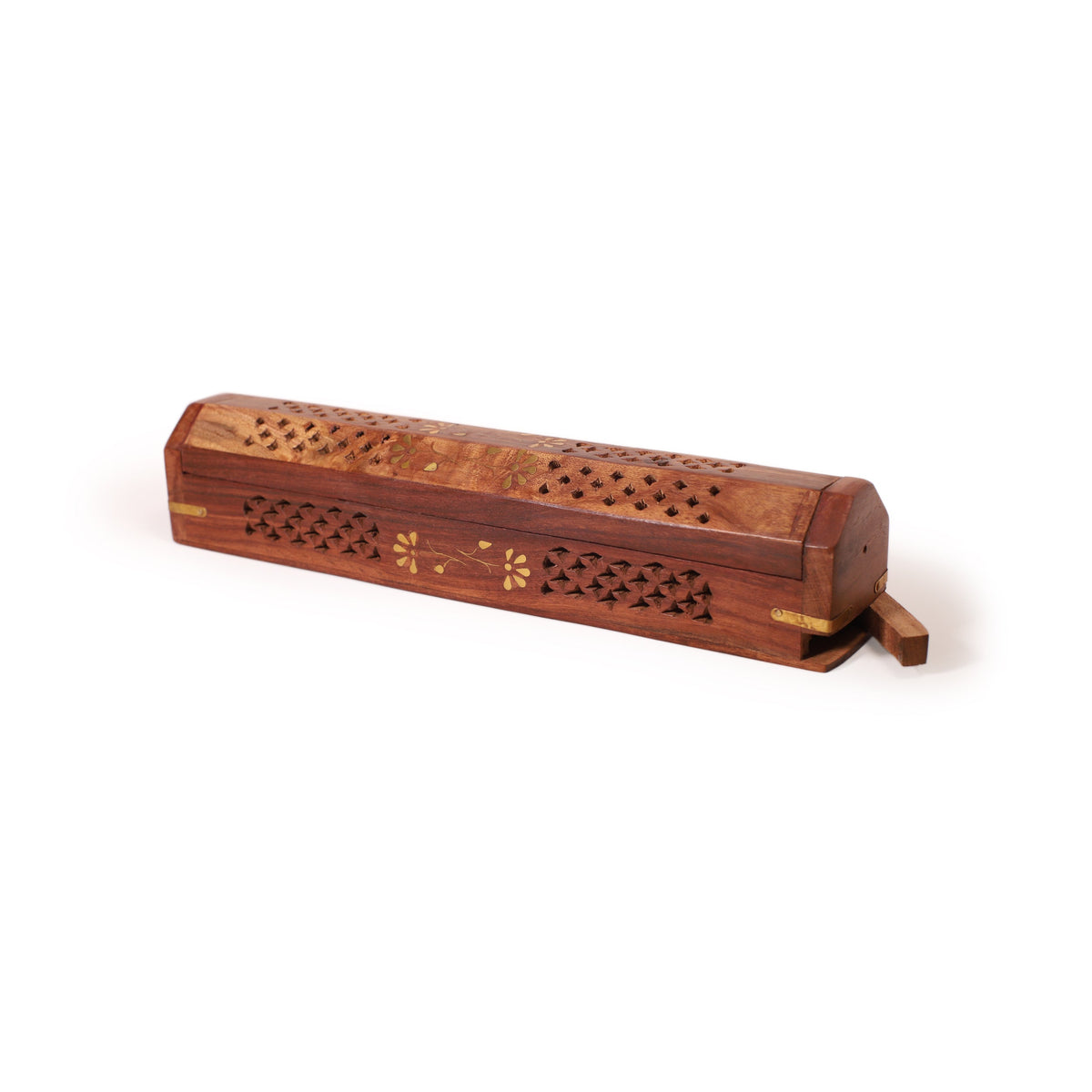 Incense Burner - Wooden Box with Storage - 5 Panel Jali & Flowers -Mystic Journey Path