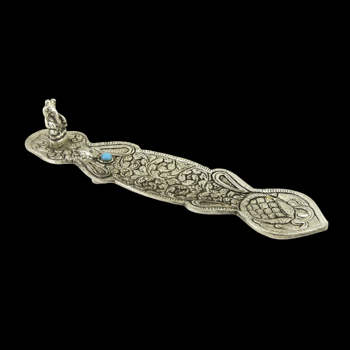 Prabhuji Incense Burner -  Ornate Metal Ganesh Incense Burner with Leaves  - Mystic journey Path