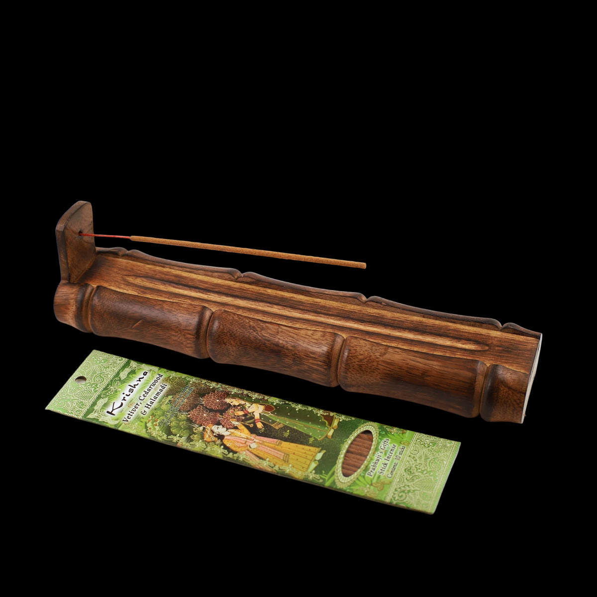 Prabhuji Incense Burner - Bamboo Holder and Storage - 12 inches - Mystic Journey Path