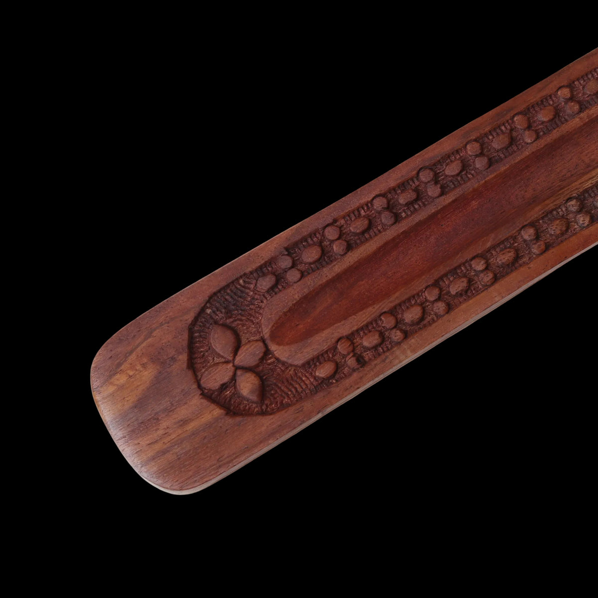 Incense Burner - Wooden Flat Carved Quatrefoil  - Prabhuji's Gifts wholesale and retail - Mystic Journey Path