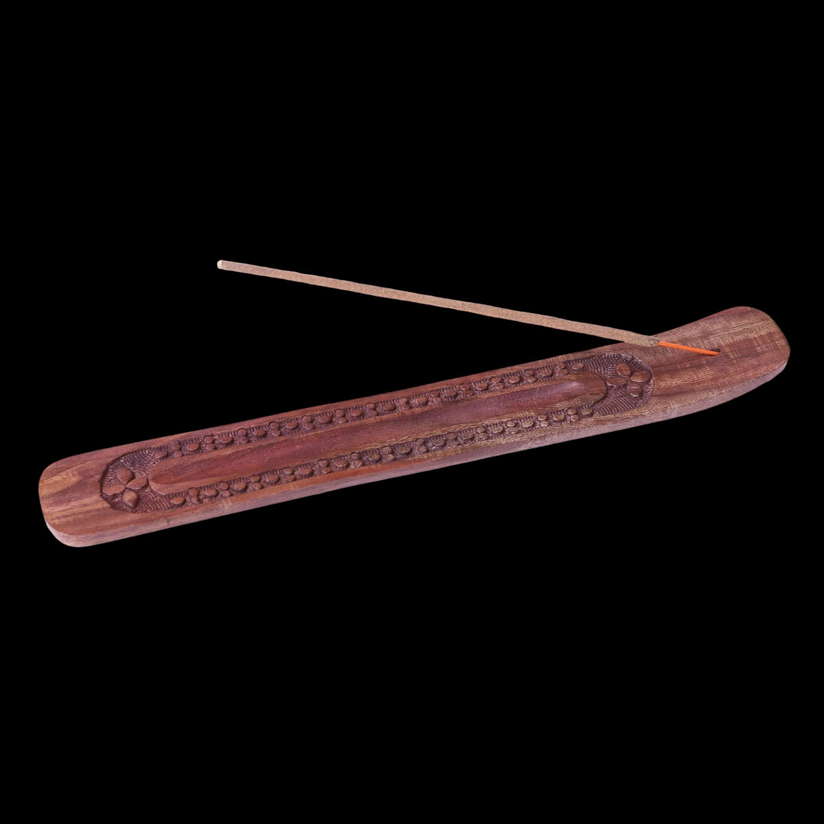 Incense Burner - Wooden Flat Carved Quatrefoil  - Prabhuji's Gifts wholesale and retail - Mystic Journey Path