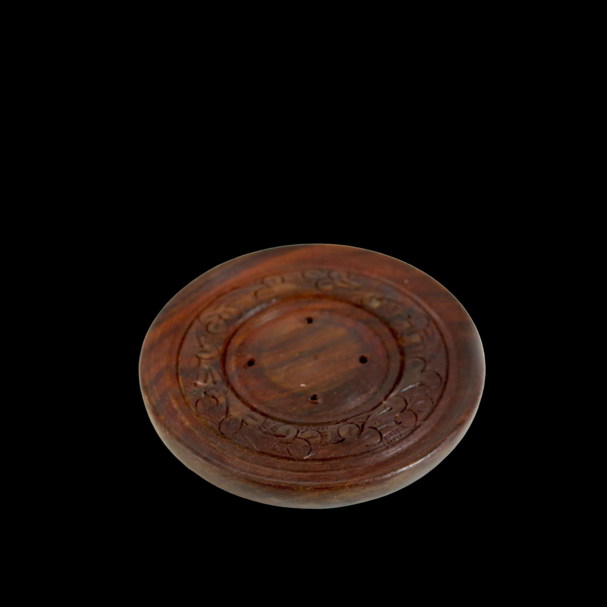 Prabhuji Incense Burner - Wooden Round Plate - 4 inches - Mystic Journey Path